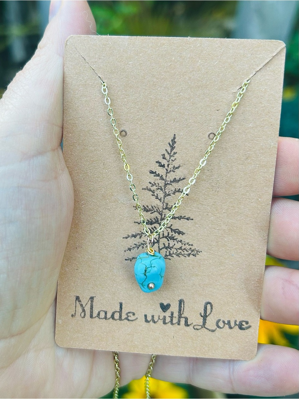 NWTAGS✨18K Gold & Natural Turquoise Nugget Necklace ✨Handmade✨18”